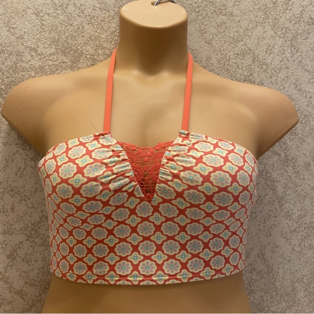 Coco Rave Floral Halter Bikini Top in Coral